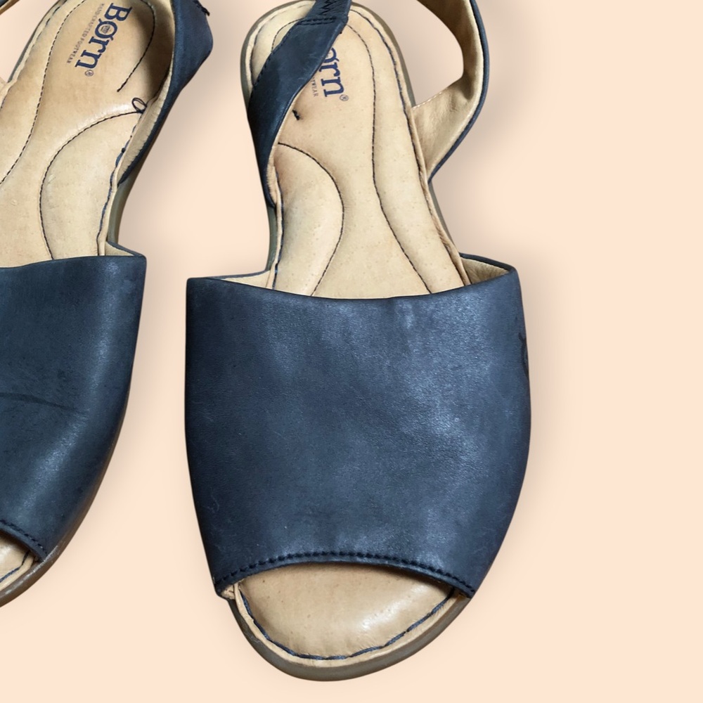 Born Trang Blue Leather Slingback Flat Sandals Peep-toe Cushioned Women’s 8M - Picture 8 of 14